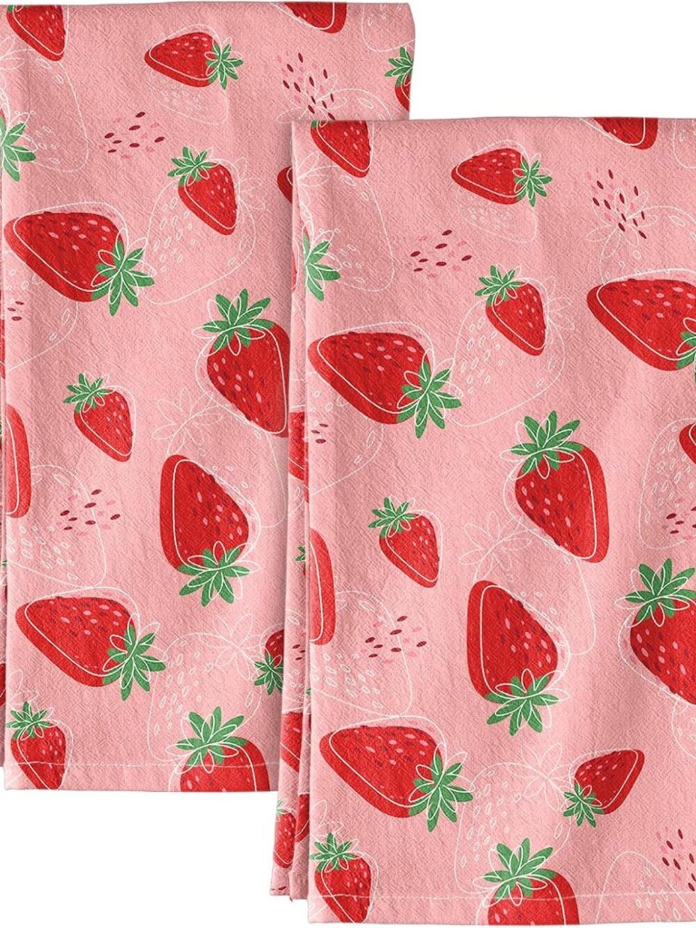 150GSM Flour Sack Kitchen Towels Set of 2, Line Strawberry